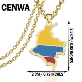 CENWA Colombian Map Flag Necklace Colombia Jewelry Gift For Colombian Friend, Stainless Steel, No Gemstone, GOLD
