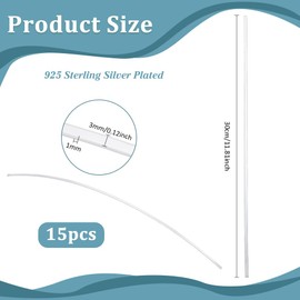 PH PandaHall Pack of 15 3 mm 925 Sterling Silver Plated Flat Wire Bendable Flexible Craft Wire Rectangular Bezel Strip Brass Wire for Jewellery Making for Bangle Rings Craft Jewellery 30 cm