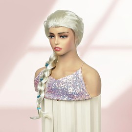 PHOCAS Blonde Princess Wig Long Braided Wig 26'' Long Blonde Wigs for Women Costume Party Use