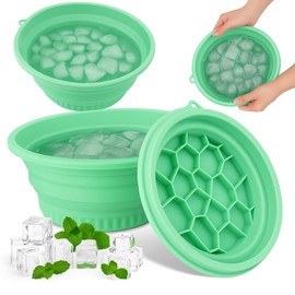 Silicone Face Bowl for Ice with Built-In Icetray, Collapsible Face Tub for Ice Bath, Facial Ice Plunge Bowl, Ice Water Facials at Home - Green