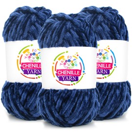 3 Pack Velvet Chenille Yarn for Crocheting,Navy Blue Fluffy Velvet Plush Yarn Thick Soft Chunky Chenille Yarn Baby Blanket Yarn for Crocheting Knitting Beginners(Navy Blue