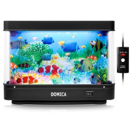 Fake Fish Tank with Moving Fish, Decorative Aquarium Lamp, Artificial Tropical Marine Tank, Sensory LED Mood Light Office Table Light, Fun Gifts