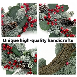 zjlmit Artificial Christmas Wreath 20 Inch Christmas Wreaths for Front Door with Pine Needles Large Pine Cones Eucalyptus Leaves Red Berries for Xmas Doors Walls Fireplaces Porch Winter Holidays