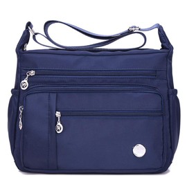 KEEPOP Bolso bandolera para mujer, multibolsillo, impermeable, ligero, de nailon, bolso de hombro, Azul, L
