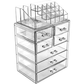 Sorbus Cosmetic Makeup and Jewelry Storage Case Display - Spacious Design - Great for Bathroom, Dresser, Vanity and Countertop (3 Large, 4 Small Drawers, Clear)