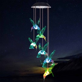 Solar Wind Chime, Color Changing Wind Chimes Hummingbird, LED Decorative Mobile, Gifts for Mom, Waterproof Outdoor Decorative Lights for Garden, Patio, Party, Yard, Window Decorations
