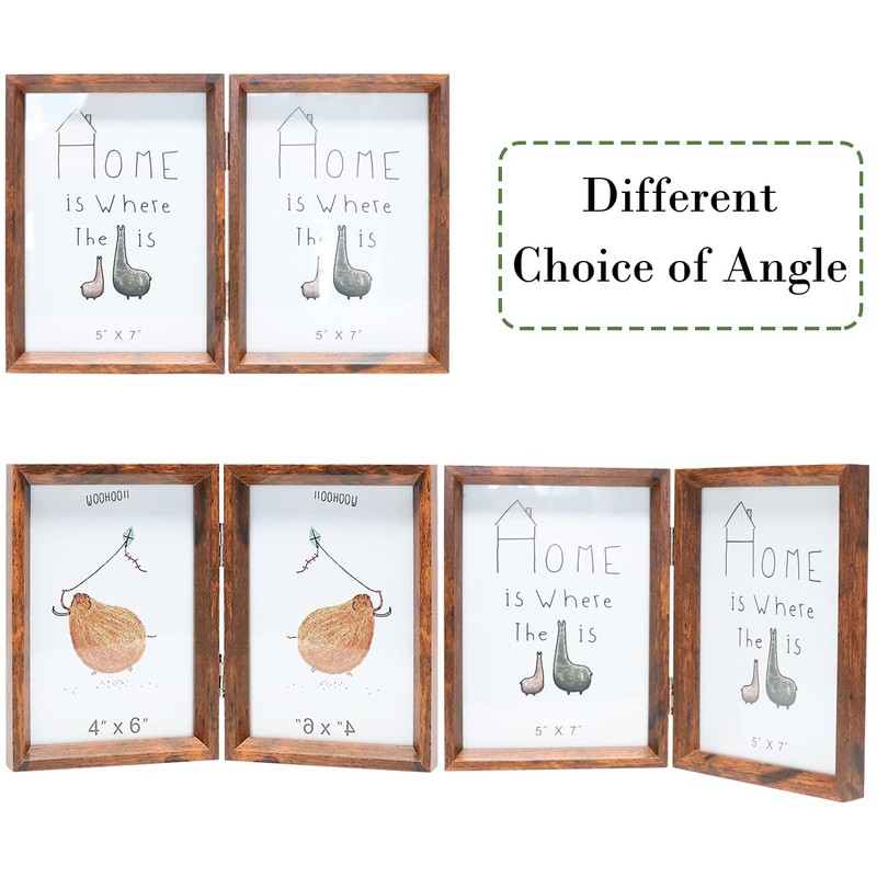 TOFOREVO 5x7 Double Picture Frame Rustic Brown Wooden Hinged Beveled