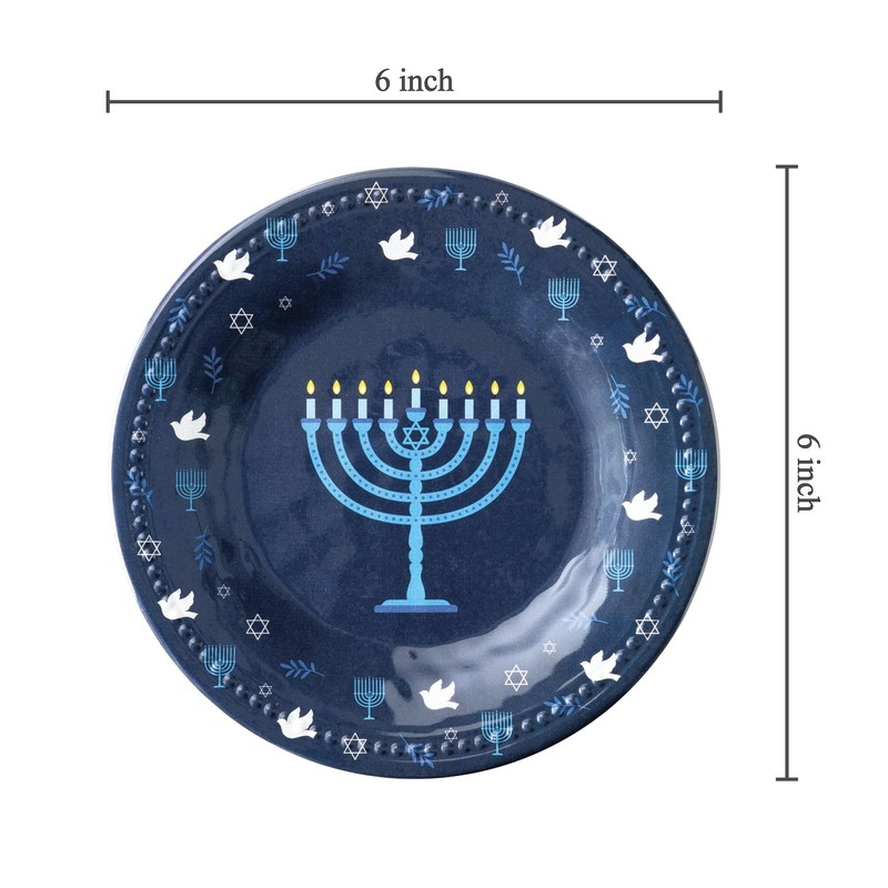 UPware Hanukkah Melamine Round Dessert Plates, Small Serving Plates, Hanukkah