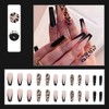 JUSTOTRY 24 pcs Leopard Fake Nails Long with Pearls,Black French