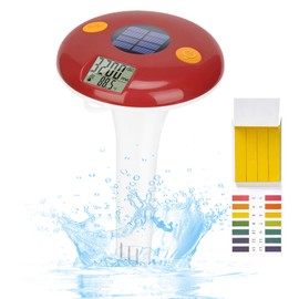 Floating Digital Salinity Tester with ATC,Solar Powered Salt&Temp Level Monitor with pH Strips,Pool Salt Meter Solar Powered Temperature & Salinity Tester for Saltwater Aquarium Pool Spa Hot Tub Pond