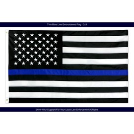 Thin Blue Line USA Flag 2x3 ft | Heavy Duty Embroidered Stars & Sewn Stripes | Brass Grommets | UV Protection | Black White Blue American Police Flag Honoring Law Enforcement Officers