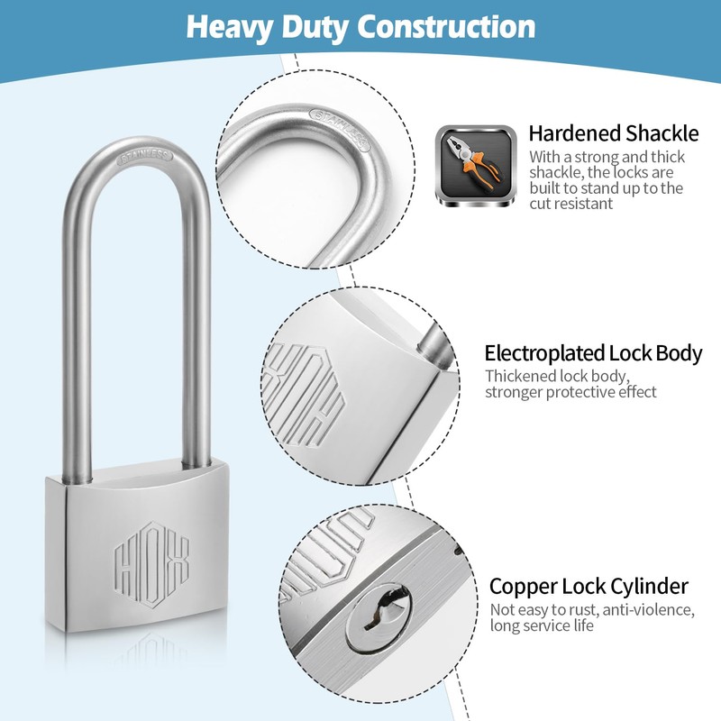 HOX Marine-Grade Rustproof Padlock, Stainless Steel Shackle & Chrome-Plated Brass