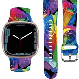 ANDRIU Compatible with Versa 4/Versa 3 Band for Women, Cute Fadeless Replacement Sport Band Strap for Versa 4/Versa 3 Smartwatch(Colorful Rose Floral)