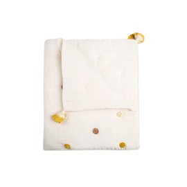 Crane Baby Blanket, Soft Cotton Pom Pom Nursery and Toddler Blanket for Boys and Girls, Cream, 36” x 36”