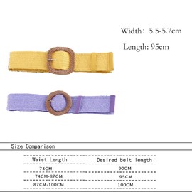 Eterspr Pack of 2 Elastic Stretch Waist Belts for Women, Straw Woven Belt, Women's Braided Waist Belt, for a Holiday with a Beach Dress, Purple, yellow, 100 x 4.5cm/39.37 x 1.77in