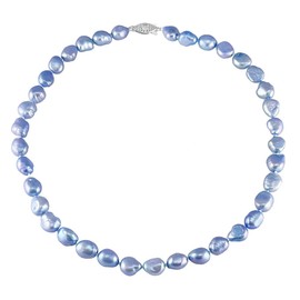 9-10mm Sky Blue Freshwater Cultured Pearl Necklace for Women AA+ Quality Sterling Silver, 17" - PremiumPearl