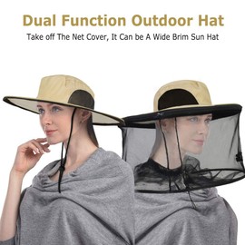 Mosquito Head Net Hat Sun Hats with Hidden Net Mesh Mask, Caqui y gris claro (2 paquetes), Talla única