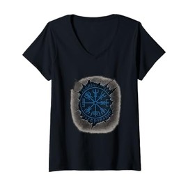 Womens Viking Valhalla T-Shirt Viking Celtic Germanic Vegvisir V-Neck T-Shirt