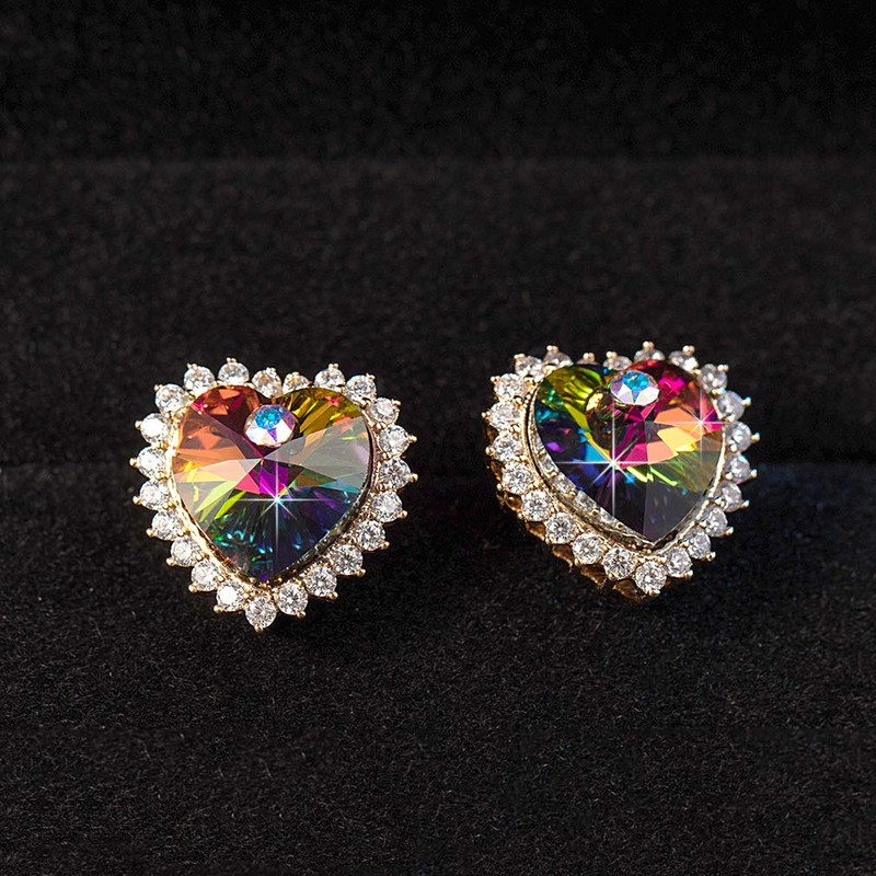 CHLOEOS Women's Heart Earrings, Popular, Dainty Austrian Crystal, Stud Earrings,
