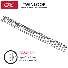 GBC Arillo Metálico Twin Loop 3:1-9/16" para Engargolar, Color Negro, Paquete con 20 Piezas. P7234