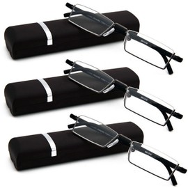 DABYDA-Gafas de lectura de medio marco con estuche portátil Gafas de lectura delgadas y livianas con bisagras de resorte para mujeres y hombres (3 pares 3.0)