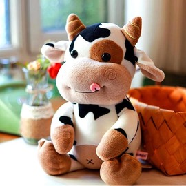 Cow plush toy cow stuffed animal cute soft plush cow toy 12 inches, cute toy gift for boys and girls - Color: Dark Red Striped Cow