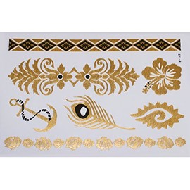 Gold Black | Metallic Jewelry Flash Tattoo Stickers W-149, 21x15cm