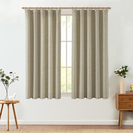 jinchan Burlap Look Curtains 63 Inches Long Textured Curtains for Living Room Light Filtering Farmhouse Curtains Rod Pocket Window Curtain Panels for Bedroom 2 Panels Tan Curtains