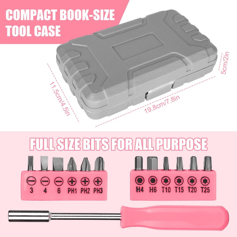 XTDMJ 24 Pieces Pink Tool Set, Household DIY Tool Set,