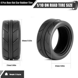 RcThjia RC 1/10 On Road Tires 4Pcs Soft Rubber Tire Tyre Compatible with Traxxas 4 Tec 2.0 Tamiya TT01 XV01 Kyosho WR8 Sakura WLtoys HPI HSP 1:10 RC Scale Touring On Road Racing Car Wheel Rims