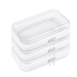 3 Pack Clear Zipper Pouches Hard Shell Case,7×4"Waterproof Transparent Zippers Clear Makeup Bag,Portable Plastic Zipper Pouch for Toys Snacks Stationery Travel Documents Toiletries Storage