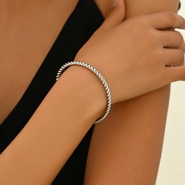 JotCa Gold Bracelets for Women, 18K Gold Plated Twisted Bangle Bracelets Stainless Steel Dainty Thin Cuff Bracelets for Women Jewelry