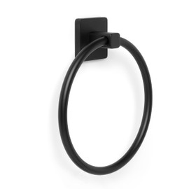 TATAY Round Towel Ring, from the NERO bathroom accessories collection, Stainless Steel and Zamak, Double Fixing System with Screws and Glu fix, Resists up to 10Kg, Black 19,5 x 5 x 22 cm