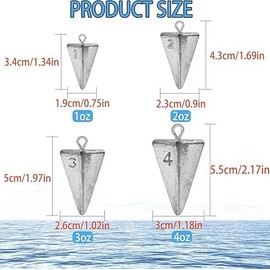 Fishing Weights Pyramid Sinkers Kit Bullet Fishing Weights Sinkers for Ocean Saltwater Surf Fishing - Essential Tackle Set in 1oz, 2oz, 3oz, 4oz Sizes (Mixed - 10pcs)