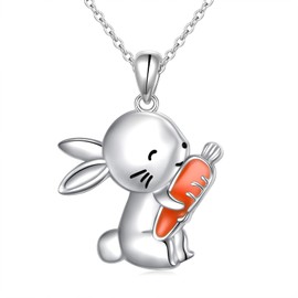Easter Gifts Rabbit Necklace for Women Girls 925 Sterling Silver Rabbit Carrot Pendant Cute Animal Jewellery, Sterling silver