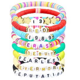 Besuraty Clay Bead Friendship Bracelets for Women - Stack Stretch Elastic Beaded Friendship Bracelet Bulk Set 8Pcs