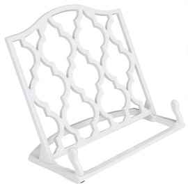 Home Basics Cast Iron Moroccan Lattice Cookbook Stand Holder, 10.5 x 5.5 x 9 Inches (White)