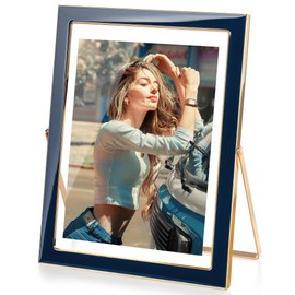 Axeman 6x8 Gold Floating Frame Navy Blue Enamel Picture Frame with Metal Edge for 5x7, 4x6 up to 6x8 Photo Double Glass Floating Picture Frame for Desk Tabletop Shelf Vertical Display