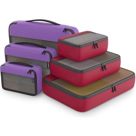 Packing Cubes Organizer Bags For Travel Accessories Packing Cube Compression 6 Set For Luggage Suitcase (Purple Red)