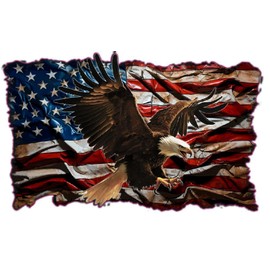 Patriotic American Flag Decal with Bald Eagle, Distressed Design, Military Decal (36" x 24")