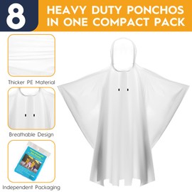 8Pack Disposable Rain Ponchos for Adults & Youth - Multi Color Waterproof PE Hooded Raincoats with Drawstring, Emergency, Hiking, Camping, Travelling, Clear