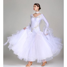 ORIDOOR Flash Rhinestone Ballroom Dance Waltz Tango Standard Competition Dance Dress 03- White Medium