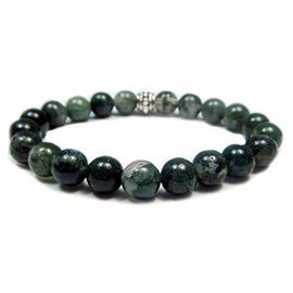 The Magic Is In You MOSS AGATE 8mm Round Genuine Crystal Gemstone Beaded Bracelet on Elastic Cord