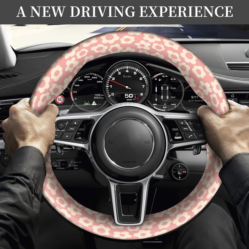 ASJHFDIR Car Steering Wheel Cover, Universal 15 Inch Non-Slip Breathable