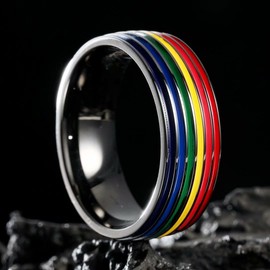 King Will 8mm Rainbow Stainless Steel Ring Pride Ring Wedding Ring for Men Women(12)