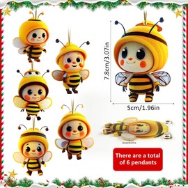 Pack of 6 Bee Christmas Tree Decorations 2D Acrylic Bees Christmas Tree Decoration Christmas Tree Decoration Christmas Tree Pendant for Bee Lovers Car Ornament Gifts