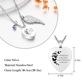 XIUDA Heart Cremation Jewelry for Ashes Urn Necklace with Birthstones Ash Necklace Memorial Cremation Necklaces for Women-I'll Hold You in My Heart Until I Hold You in Heaven
