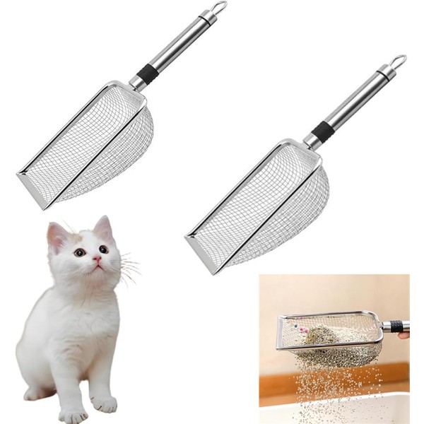 2Pcs Small Mesh Stainless Steel Cat Litter Scoop, Metal Cat