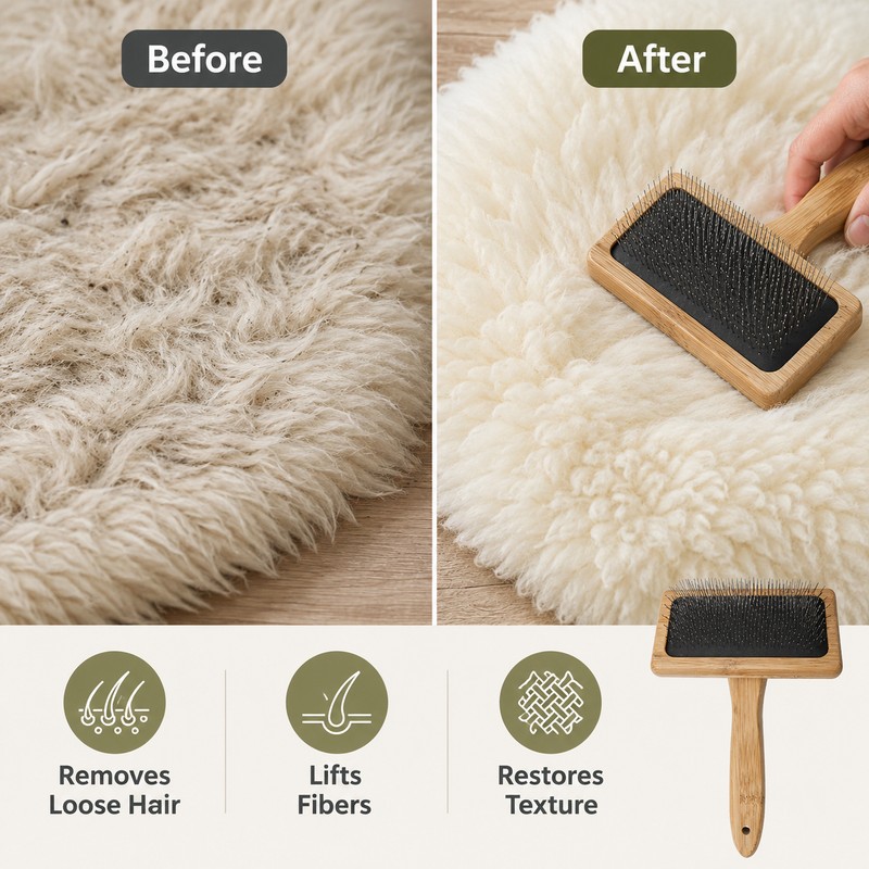 Sheepskin Rug Brush for Wool & Pet Grooming – Bamboo