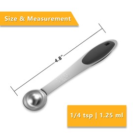 LEIFENY 1PCS 1/4 Tsp(1.25ml) Single Measuring Spoon with Black Silicone Grip, Stainless Steel Individual Measure Scoop Only